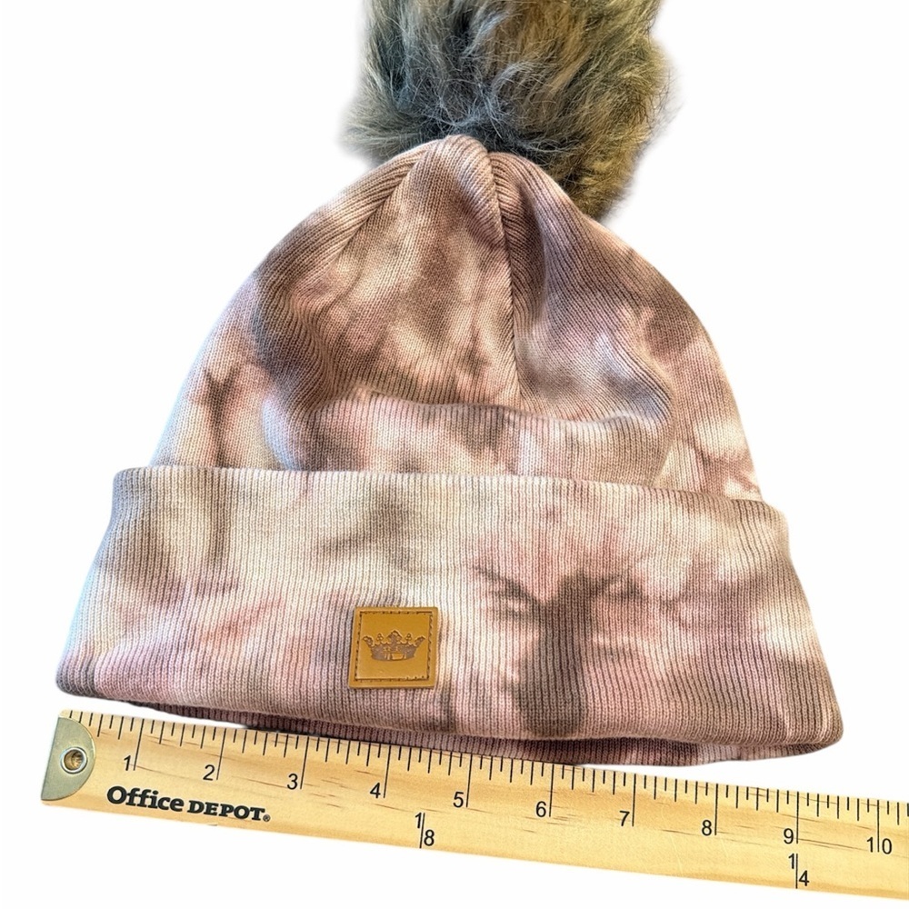 Panache Beanie Blush Taupe Mocha Tie Die Winter Hat Faux Fur Pom Pom Stretchy - Picture 7 of 7